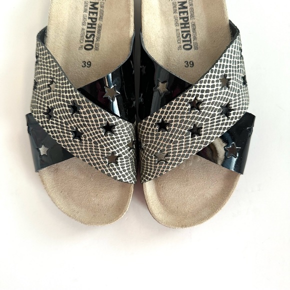 MEPHISTO NANOU STAR CROSSED STRAPS METALLIC/BLACK PATENT LEATHER SANDALS Sz9/39 - Picture 8 of 11
